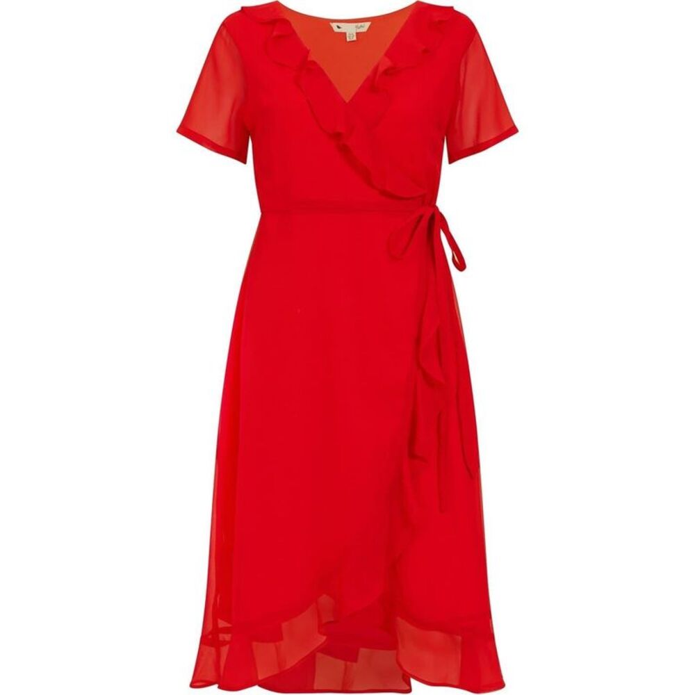 Yumi Womens/Ladies Frill V Neck Wrap Dress / Red